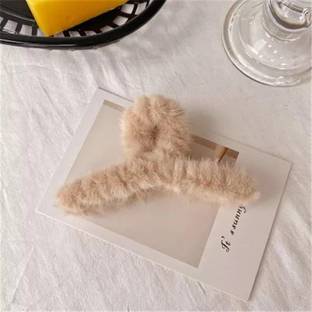 Swastik Creation Generic Soft Faux Fleece Fur S Curve Large Hair Clutcher /Hair Barrette Hair Clip /Hair Clips Claw/Clamp /Hair Pin/Fluffy /Hair Accessories, Random Color Pack of 2 For Women & Girls Hair Claw