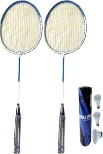 Monika Sports Badminton Combo 2 Single Shaft racquets + 3 pc Feather Shuttle Badminton Kit