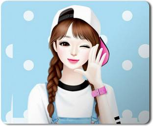 feeling hub Cartoonic Cute Girl Image Printed Mousepad for Laptop & Computer Non Slip Base Mousepad