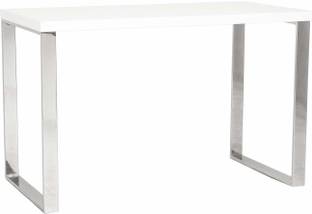 DG DEXAGLOBAL Beauty Study Desk Table for Home and Office | White Finish with Stainless Steel Legs Engineered Wood Study Table