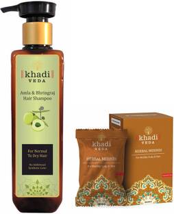 khadi veda Amla bhringraj Shampoo 200 ml & Brown Mehndi 100 gm Combo.