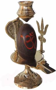 DARIDRA BHANJAN Narmadeshwar Shiva Ling/Shivling with Brass Jalahari Yoni Stand Decorative Showpiece  -  9 cm