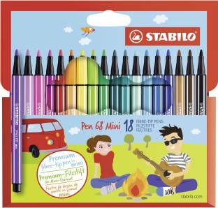 Stabilo Pen 68 Mini - Premium (in Wallet), Felt Tip Nib Sketch Pens  with Washable Ink