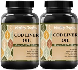 Healthy Origins Cod Liver Oil Capsules for Heart and Brain health (Pack Of 2) Premium