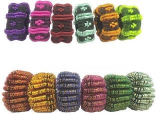 Adhvik (Set Of 12 Pcs) HCMB093 Multicolor Stylish Stretchable Cotton Wool Soft Elastic Double Line & Zari Design Hair Ties Bun Ponytail Thick Rubber Band For Girls And Women's Rubber Band