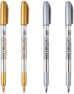 Jubilant Gold and Silver Metallic Marker Pens, Waterproof Permanent Paint Marker Pen For Painting Cards Writing Signature Craftwork Art (Set of 4)