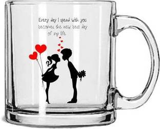 V Kraft "every day i spend with you its become the new day of my life" love quote printed transparent glass love with Handle-Perfect Gift to Anyone On Any Occasion | Coffee & Tea Cup | Pack of 1 Glass Coffee Mug