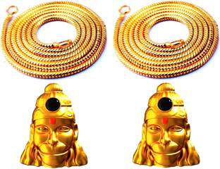 A1 Laxmi Ganesh Combo of Shri Hanuman Chalisa Yantra Locket Kawach with Gold Plated Chain Brass Necklace
