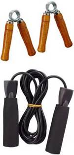 Woody PRO GYM FITNESS SKKIPPING ROPE&1 PAIR PVC HAND GRIP COMBO Home Gym Freestyle Skipping Rope