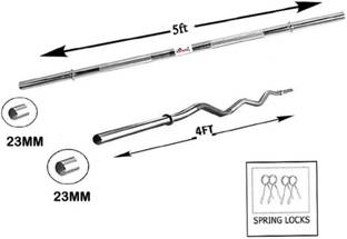 gymfreak 5FT-STRT+4FT-BEND STRONG & HEAVY DUTY GYM ROD COMBO (23mm) WITH SPRING LOCK Weight Lifting Bar
