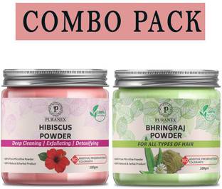puranex 100% Pure & Natural Hibiscus Powder For Spotless, Deep Cleaning, Exfollating & Detoxifying Skin Face Pack 100 GM & Bhringraj Powder For Strong, Shiny & Dandruff Free Hair 100 GM 100 GM Each