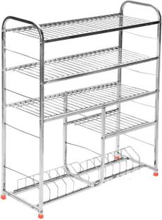 Daaduji Utensil Kitchen Rack Steel Creations / Stainless Steel 5 Shelf Wall Mount Kitchen Utensils Rack | Dish Rack with Plate & Cutlery Stand | Modular Kitchen Storage Rack | Kitchen Organizer (31 x 30 inches)