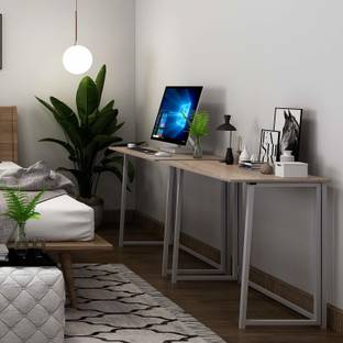 PRITI No-Assembly Small Computer Desk Home Office Desk Foldable Table Study Writing Desk Workstation for Small Space Offices -Natural and Brown Engineered Wood Study Table
