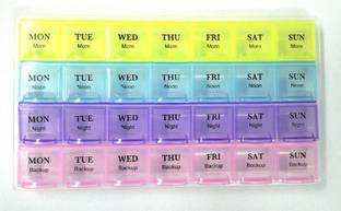 Aravli 7 Days Pill Storage Box with Snap Lids Tablet Health Care Holder Medicine Organizer, Medicine Box, 28 Shelf, 7 Days Marking Multi Color Pill Organizer Pill Box