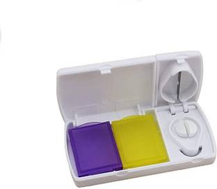 Aravli Medicine Pill Case Tablet Cutter Splitter Divide Safe Storage Compartment Box White - Pack of 1 Medicine Pill Case Split the Tablet and Two small storage compartment Pill box