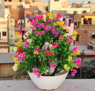 zonezer Artificial multicolor plant for home decoration set of 1 small table plant for office ,balcony ,dining table. Artificial plant for homegood quality product. Bonsai Wild Artificial Plant  with Pot