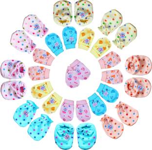 V.B.K Baby Boy and Baby Girl Combo Pack Of Hand Mittens (12 Pair) and Leg Booties (4 Pair), Pure Hosiery Soft Fabric, 0 to 4 Months
