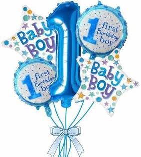 decokart Set of 5 Balloons of Baby Boy 1st First Happy Birthday Balloon item set with 1 One Number, 2 Star Shape Baby Boy , 2 First Birthday Boy Printed Celebration Party Decoration item Prop Balloons Kit for Children Kids Balloon (Multicolor, Pack of 5)