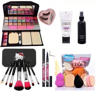 Pro Tya Fashion Makeup Kit + 6 pcs puff sponge + brushes + Face Primer + Makeup Fixer + Yanqjna Eyeliner + Eyelesh Kit