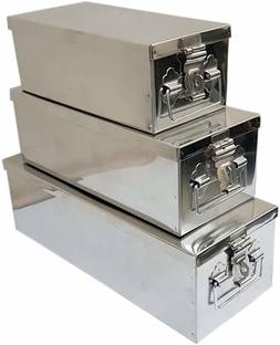 GINOSET GinoSet Stainless Steel Locker Boxes Jewellery Boxes Cash Peti Set (Multi_Pack of 3) Size -8 Inch, 10 Inch, 12 Inch Safe Locker