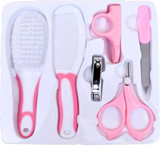 mastela 5-in-1 Grooming Kit/Manicure Kit for Babies/Infants/Toddler with Scissors, Nail Clipper,Hair Brush, Filer & Comb (Baby Care Kit_Pink, Pack of 1)