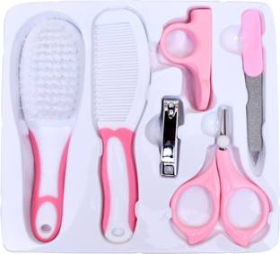 mastela 5-in-1 Grooming Kit/Manicure Kit for Babies/Infants/Toddler with Scissors, Nail Clipper,Hair Brush, Filer & Comb (Baby Care Kit_Pink, Pack of 1)