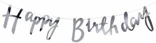 TRISHRA Happy Birthday Toy Banner Bunting Set Cursive Writing Style Silver Bunting Banner