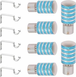 GLOXY Silver, Light Blue Rod Rail Bracket, Curtain Knobs, Curtain Hooks, Curtain Rods Metal