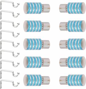 GLOXY Silver, Light Blue Rod Rail Bracket, Curtain Knobs, Curtain Hooks, Curtain Rods Metal