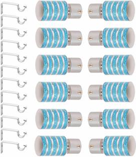 GLOXY Silver, Light Blue Rod Rail Bracket, Curtain Knobs, Curtain Hooks, Curtain Rods Metal