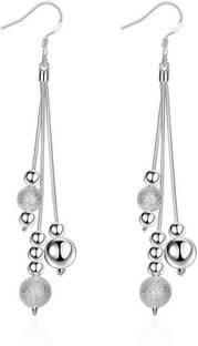 YELLOW CHIMES Earrings for Women and Girls | Silver Long Dangler Silver Tassel Earring