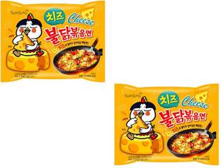 Samyang Hot Chicken Ramen Buldak Cheese Noodles, 140X2 (Pack of 2) Imported Instant Noodles Non-vegetarian