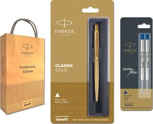 PARKER Classic Gold Ball Pen with Gold Trim and Gift Bag Ball Pen Refill