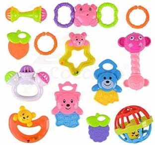 Authfort New Baby Rattles Toy Teether, Shaker, Grab, Spin Rattle, Musical Toy Set for Baby - Set of 8pcs Rattle