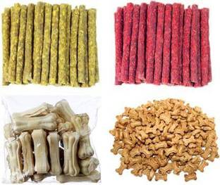 SAWAY BIG COMBO MONEY SAVER PACK PRESS BONE 100gm CHICKEN MUNCHIES 100GM MUTTON MUNCHIES 100GM PUPPY BISCUITS 100GM TOTAL WEIGHT 400GM Chicken, Mutton, Vegetable Dog Chew