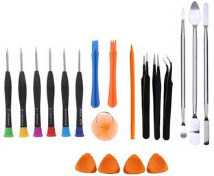 wroughton 9 in 1 Professional Screwdriver Set Mobile Repairing and Opening Tool Kit For iPhone 6/6S/iPhone 7/7S for All Mobiles With 1 Orange Stick Spudger, 4 Mobile Openers, 3 Pcs Steel Openers and 3 ESD Non-Magnetic Tweezers- Straight, Flat & Curved Precision Screwdriver Set