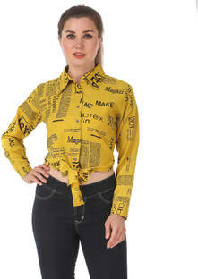 Women Printed Casual Yellow Shirt 