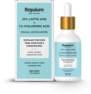 Rejusure Lactic Acid 10% + Hyaluronic Acid 1% Facial Exfoliator Exfoliant for Even Tone, Acne Scar & Hydrates Skin Best for Sensitive, Dry & Oily skin 30ml