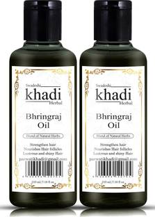 SWADESHI KHADI HERBAL Bhringraj Oil with Blend of Natural Herbs Nourishes Hair Follicles (Pack of 2) Hair Oil