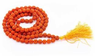 aura gems jewels 5 Mukhi 108 Beads, Beads Size 6mm, Certified Natural Rudraksha Mala Beads Wood Necklace