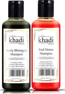 SWADESHI KHADI HERBAL Amla Bhringraj & Red Onion Shampoo with Blend of Natural Herbs (Combo of 2
