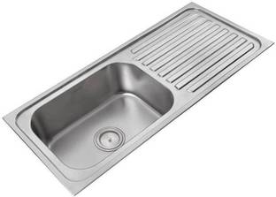 Prestige (45"x20"x9"Inch) Single 'drain board' stainless steel Kitchen Sink Chrome Finish With Waste Coupling , Vessel Sink