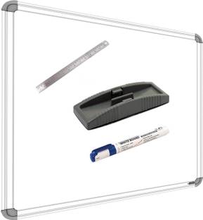 SRIRATNA Non Magnetic 1.5 X 2 feet Glossy White Board, One Side White Board Marker and Reverse Side Green Chalk Board Surface Whiteboard with 1 Marker, 1 Scale 30cm And 1 Duster, Whiteboards and Duster Combos