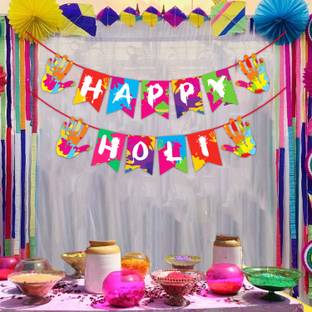 PartyDecoration Party Decoration 1 Set Happy Holi Banners for Festival Colorful Bunting, Festival of Colors Holi Bollywood Party Supplies Banner