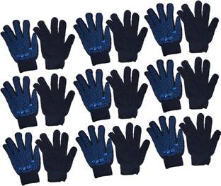 Frontier Blue Dotted Cotton Hand Gloves (Pack Of 9 Pairs.) M Wet and Dry Glove Set