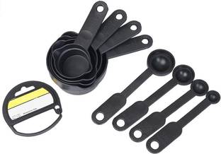 Gambit Plastic 8 Pcs Measuring Cups & Spoons for Kitchen Cake Baking and Cooking Teaspoon Tablespoon Spoon Accessories Tools Set (Black) Plastic Measuring Spoon Set