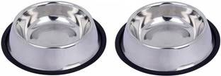 YIMK Steel Pet Bowl Silver - Small (200 ml) - Silver - 47 Anti Skid Stainless Steel Bowl for Feeding Small Dogs Cats and Kittens (Silver, 200 ml X 2) - Set of 2 Round Steel Pet Bowl (200 ml Silver) Stainless Steel Pet Bowl