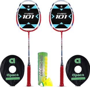 apacs Tyro 101 (Set of 2) with Nylon Shuttlecock (6 in 1) Red, White Strung Badminton Racquet