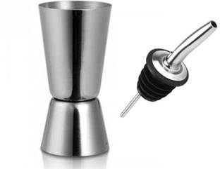 Anne-kee Stainless Steel 1 PCs Sada Peg Measure 30/60 ML & 1 PCs Pourer Home Office & Bar For Mesure Wine Whisky with Liquor Pourer 2 - Piece Bar Set
