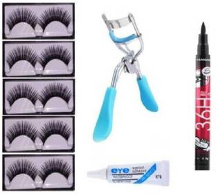 Prefetto COSMO Pair False Eyelash, Glue, Curler and 36 Hrs Black eyeliner